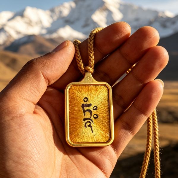 Hand-Embroidered Akasagarbha Seed Syllable Amulet - Master Shu Embroidery Guardian for Ox & Tiger